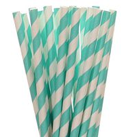 Biodegradable Paper Straws Aqua Blue Striped (50)