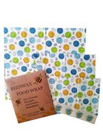 Beeswax food wrap Set of 3 FDA approved Alternative to plastic and tin foil to wrap fresh and cold items (Happy face) plus biodegradable stickers
