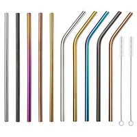 Set of 10 Extra Wide Stainless Steel Straws,Multi-Color 9.5 Inch and Dia 8mm Reusable Drinking Straws With 2 Brushes and Carry Bag,Metal Straw for Party,Tumblers,Bevarage,Smoothie,Bubble Tea Milkshake