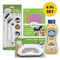 BAR KEEPERS FRIEND Soft Cleanser with 3-in-1 Detail Grout Cleaning Brush Set Grout Brush and Non Scratch Scouring Cloth