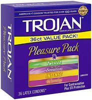 Trojan Condom Pleasure Pack Lubricated, 3 Boxes (36 Condoms)