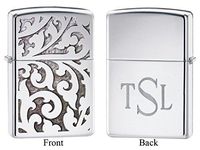 Personalized Zippo Filigree High Polish Chrome Lighter with Free Roman Monogram