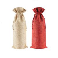 SumDirect 20Pcs Jute Burlap Wine Bags with Drawstring, 14 x 6 1/4 inch Red and Brown Colors Wine Gift Bags for Travel, Wedding, Christmas,Party