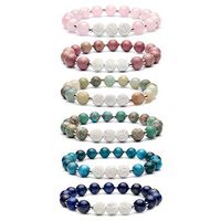 Bivei Aromatherapy Lava Stone Essential Oil Diffuser Bracelet Semi Precious Gemstone Round Beads Crystal Bracelet(1 Set of 6)