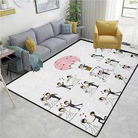 YucouHome Wedding Checkered Children's Software Games, Bride and Groom Wedding Pictures in Comic Book Style Honeymoon Celebration, Fashionable High Class Living Dinning Room(4'x 6') White Black Pink