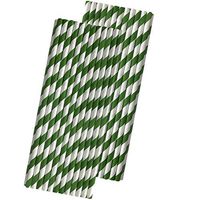 Striped Paper Straws - Green White - 7.75 Inches - 50 Pack