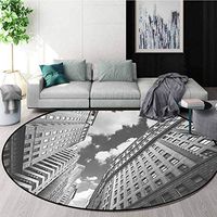 Black And White Computer Chair Floor Mat,Urban Design Skyscrapers In Manhattan And The Cloudy Sky Digital Print Printed Round Carpet For Children Bedroom Play Tent Round-55 Inch,Black And White