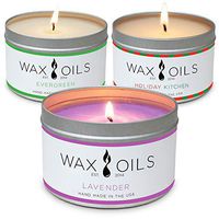 Scented Candles - Lavender, Evergreen, Holiday Kitchen (Pack of 3) Soy Aromatherapy, 8oz