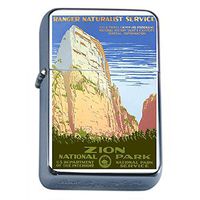 Silver Flip Top Oil Lighter Vintage Poster D-049 1930s Vintage Zion National Park Ranger Naturist Service