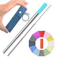 Hokeea Portable Reusable Drinking Straws - Telescopic Stainless Steel Metal Straw with Leather Case & Keychain & Cleaning Brush & Silicon Tip(Denim)