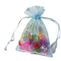 Queenbox 100Pcs 3.9" 5.9" Sheer Drawstring Organza Jewelry Pouches Wedding Party Christmas Favor Gift Bags，Light Blue