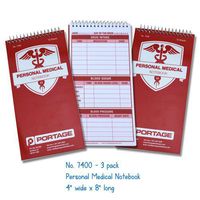 Portage Personal Medical Notebook and Journal - Durable 8” x 4” Logbook for Tracking Daily Drug Intake, Blood Sugar Levels, and Blood Pressure, 3 Pack