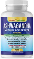 Potent Naturals Ashwagandha 1300mg 120 Vegetable Capsules - Organic Root Powder Extract with Black Pepper - Thyroid, Anxiety Relief, Adrenal, Cortisol Support - Non-GMO, Soy, Gluten-Free