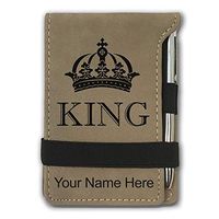 Mini Notepad, King Crown, Personalized Engraving Included (Light Brown)
