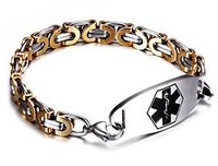 JF.JEWELRY Two-Tone Figaro Stainless Steel Link Medical Alert ID Bracelet for Men and Women,6.9 Inch