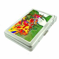Cigarette Case with Built in Lighter Vintage Psychedelic Trippy S12 Smoking King Size Cigarettes Silver Metal Wallet 4" X 2.75" RFID Protection Weird Strange