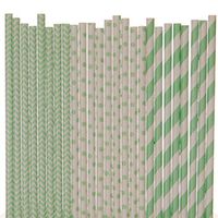 Mint Green Paper Straw Mix - Striped, Chevron, Polka Dots (25)