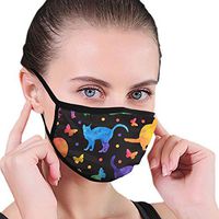 Unisex Face Mask Colorful Lovely Cat and Butterfly Washable Reusable Print Masks for Men and Women Black