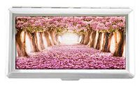 The Romantic Tunnel of Pink Flower Trees Design Unisex Stainless Steel Cigarette Holder Case Protection Credit Business Card Storage Box Pocket/Wallet