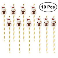 NUOLUX Paper Christmas Drinking Straws With Toppers for Christmas Party,10 Pcs(Snowman)