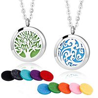 2 Pieces Fragrance Aromatherapy Essential Oil Prume Diffuser Necklace Locket Pendant Outfitters with 24 Inch Chain-Tree of Life & Cloud Set