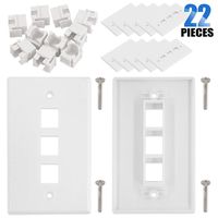 Glarks 12 Pack 3 Port White Keystone Wall Plate with Screw and 10Pcs Standard Size Keystone Jack Insert (3 Port Wall Plate)