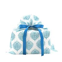 Damask Reusable Fabric Gift Bag for Birthdays, Bridal Showers, Mother's Day or Any Occasion (Aqua Blue and White, Medium 17 Inches Wide by 18 Inches High)