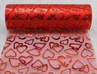 6" Wide x 10 Yards Hearts Pattern Organza Sheer Fabric Ribbon for Decorating, Floral Designing and Crafts (Red)