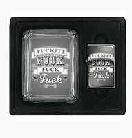 @#$%ity @#$% @#$% Square Glass AshTray and Oil Lighter Set
