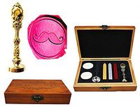 MNYR Funny Mustache Decorative Luxury Wood Box Rose Gold Metal Peacock Wedding Invitations Gift Cards Paper Stationary Envelope Seals Custom Wax Seal Sealing Stamp Sticks Melting Spoon Wood Gift Kit