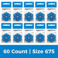 AmazonBasics 1.45 Volt Hearing Aid Batteries - Pack of 60, Size 675