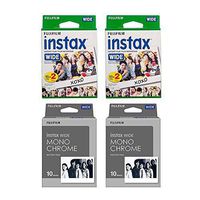 Fujifilm Instant Film 4-PACK BUNDLE SET , 2 Packs Each , Wide MONOCHROME (10x2) and Wide WHITE (20x2) for Fuji Instax Wide 300 Camera -Japan Import