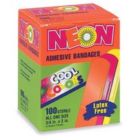 Neon Adhesive Bandages, Assorted Colors, 3/4" x 3", 100/BX (1 Box)