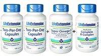 Life Extension Two Per Day - High Potency Multivitamin & Mineral Supplement 120 Capsules 2-pack, Life extension Super Omega-3 Fish Oil DHA EPA 240 Capsules and Life Extension Bio-Active Complete B Com