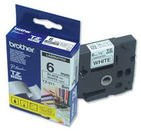 Brother 1/4 Inch x 26.2 Feet Black on White for P-Touch (TZ211)