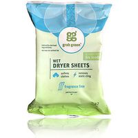 Grab Green Natural Wet Dryer Sheets, Unscented/Free & Clear, Fabric Softener & Static-Reducer, 64 Loads, Reusable & Compostable, Fragrance Free