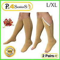 Presadee Seniors 15-20 mmHg and 20-30 mmHg Zipper Compression Easy Zip Up Socks Swelling Calf Leg Day and Night 2 Pack (L/XL, Beige)