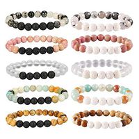 Besteel 10 Pcs Aromatherapy Oil Diffuser Bracelets for Women Lava Stone Bead Bracelet Set 8MM