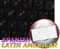 Spanish (Latin American) Keyboard Labels Layout ON Transparent Background with Blue, Orange, RED, White OR Yellow Lettering (14X14) (Orange)