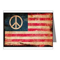 Note Card Worn US Flag with Peace Symbol Sign