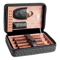 CIGARLOONG Cigar Case Set Portable Leather Cigar Humidor with Cutter (Color:Drak Gray)