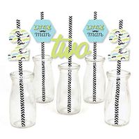 2nd Birthday Dashing Little Man Mustache Party - Paper Straw Decor - Second Birthday Party Striped Decorative Straws - Set of 24