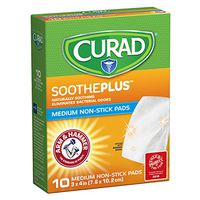 CURAD SoothePLUS Non-Stick Pads with ARM & HAMMER Baking Soda, 3" x 4", 10 count