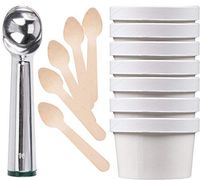 Scooper Ice Cream Container pack, Cups + Lids 25 pack & tasting wooden Spoons Premium Kit Quality dessert set with baller