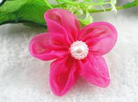 24 Pcs Organza Ribbon Flowers W/Beads Sewing Wedding Appliques Hot (Rose)
