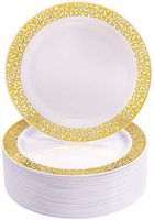 NERVURE Disposable Gold Plastic Plates, Lace Design - 60-Pack, 9-Inch - Perfect for Salads, Desserts, Tapas, and Appetizers