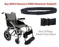 New Karman S-Ergo 115 ( S-115WB18SS-TP ) Ergonomic Transport Wheelchair with Wire Break and Swing Away Footrest in Silver, 18" Seat Width & FREE Wheelchair Seatbelt!