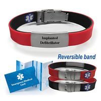 "IMPLANTED DEFIBRILLATOR" Sport/Slim Reversible Medical Alert ID Bracelet for Men and Women