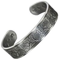 Mens Magnetic Therapy Bracelet Copper Bracelet for Arthritis Health Bracelet Healing Bangle Celtic Silver Toned M-XL Gift Boxed - Scottish Thistle (M: Wrist 6.5" - 7.5")