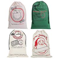 fannybuy Santa Sack Personalized Bags Large Drawstring Canvas Burlap Bag Drawstring Delivery Extra Large Size 27.5"x19.5" (4 Pack=White Round+White Three Deer+White Santa+Green)